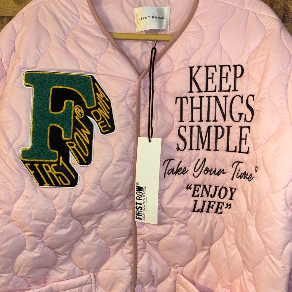 First Row Denim men's pink quilted puffer jacket - Picture 2 of 7